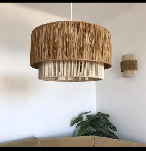 لوستر استوانه حصیری رافیا
